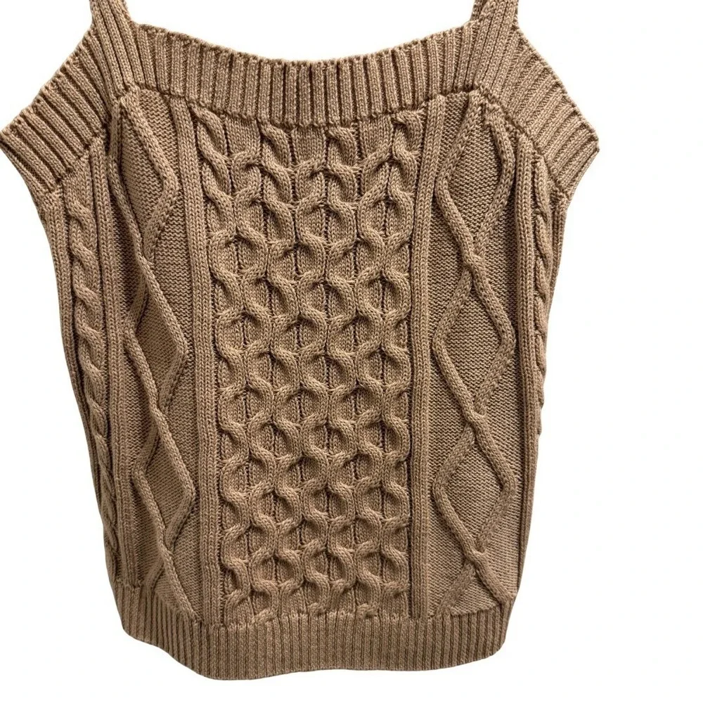 Anthropologie Fisherman Cable Knit Tank Camel Sweater Top Womens Small Preppy - Picture 3 of 11